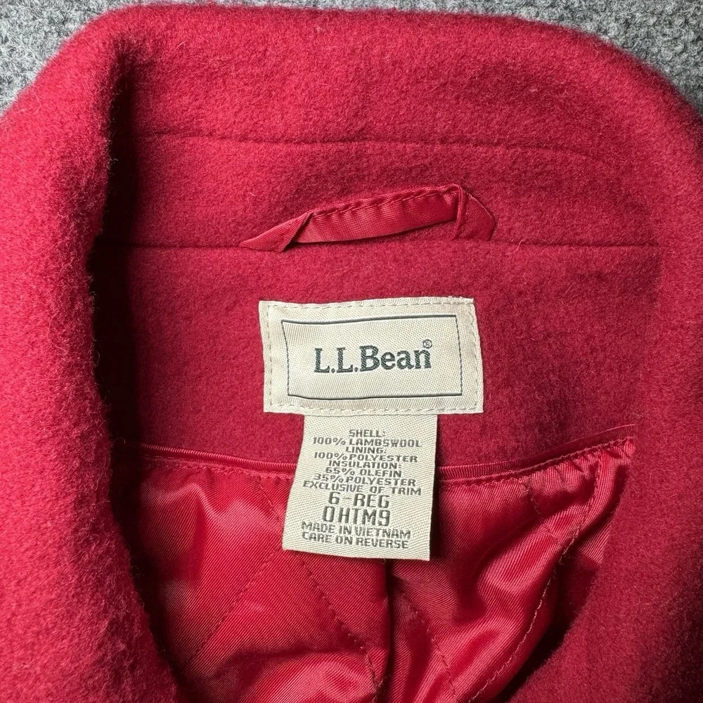 L.L. Bean Lambswool Pea Coat Jacket Women Sz 6 Double Breasted Anchor Thinsulate